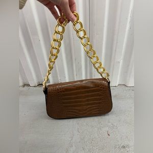 Faux Snake Skin Purse with Gold Chunk Chain